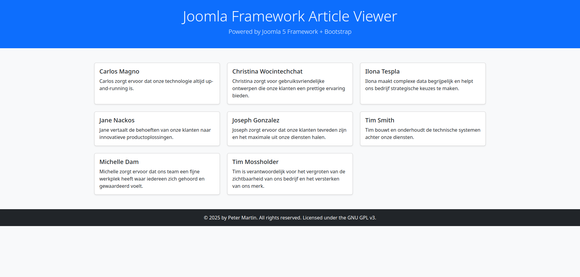 Esempio di framework joomla