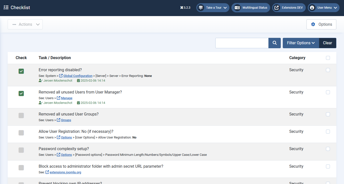 Dashboard 07 Admin Checklist